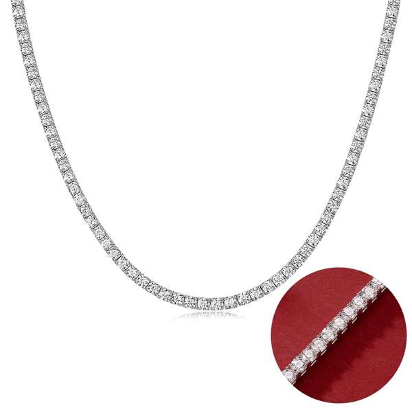 MDFUN Tennis Necklace 18K White Gold Plated |3.0 Mm Round Cut Cubic Zirconia Faux Diamond Tennis Chain For Women And Men