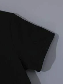 Young Girl Casual Heart Print Mid-Length Summer Dress, Short Sleeve - Black - View 3