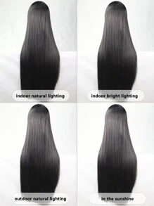 Bộ tóc giả tổng hợp cosplay dài thẳng có tóc mái - màu đen - Xem 6