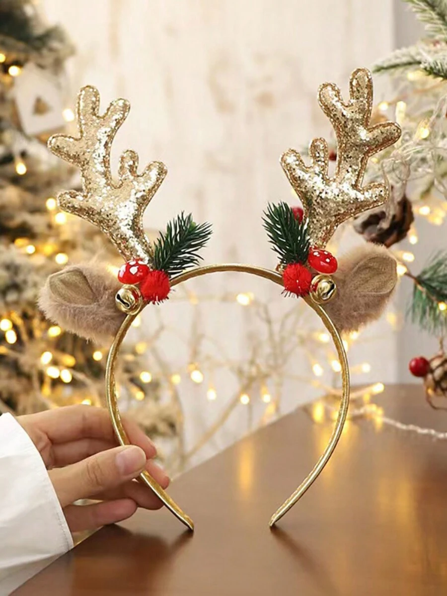 1只派對頭箍,裝飾有鹿角和鈴鐺,歐美風格 - 金色 - 查看 1