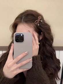 1 Piece Set Of Women's Flocked Christmas Red Elegant Bow Broken Hair Clip Autumn And Winter Retro Alligator Hair Clip 2023 New Bangs Clip Daily Outing Accessories - Coffee - View 2