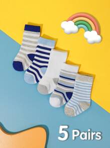 5p 藍色橫條紋竹纖維嬰兒襪 - 彩色 - 查看 2