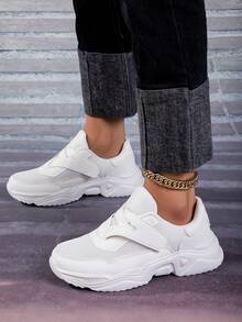 白色增高運動鞋,厚底網面設計,適用於辦公、校園和步行活動的休閒舒適防滑鞋 - 白色 - 查看 3