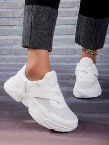 白色增高運動鞋,厚底網面設計,適用於辦公、校園和步行活動的休閒舒適防滑鞋 - 白色 - 查看 5