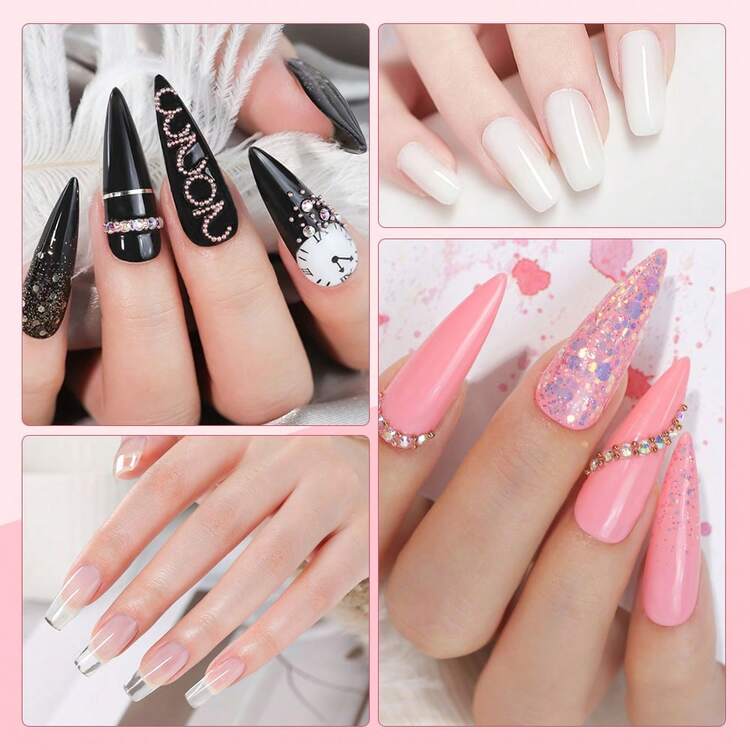 LIMEGIRL 建造者led/uv指甲凝膠硬膠套件 - 指甲加強uv凝膠,指甲延長凝膠套裝,指甲加強美甲套裝套裝,附指甲模板粉紅色 - 米色 - 查看 5