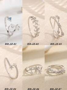 1 件 S925 纯银戒指，镶嵌方晶锆石，个性化可调节开口设计，适合女性日常佩戴 - 銀色 - 查看 1