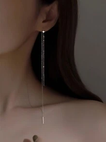 1 Pair Of Minimalist And Unique Design Four-Leaf Ear Thread Earrings For Women, Korean Style, Slimming Face And Ear Decoration For Summer Holiday