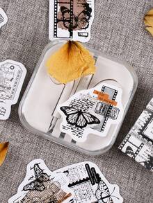 1 Box 46pcs Butterfly Theme Decorative Stickers, Self-Adhesive For Scrapbook, Journal, Envelope Seals - Black and White - View 8