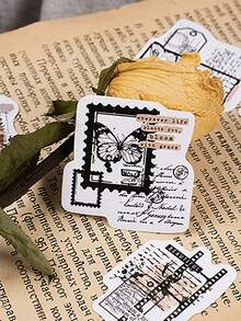 1 Box 46pcs Butterfly Theme Decorative Stickers, Self-Adhesive For Scrapbook, Journal, Envelope Seals - Black and White - View 4