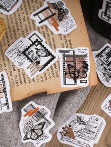 1 Box 46pcs Butterfly Theme Decorative Stickers, Self-Adhesive For Scrapbook, Journal, Envelope Seals - Black and White - View 3