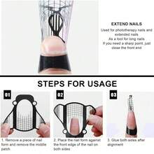 30入組黑色飛鼠紙托盤美甲裝扮工具,亞麻素膠甲片延伸貼片專業美甲工具,彎曲指甲藝術指南板 - 黑色 - 查看 6