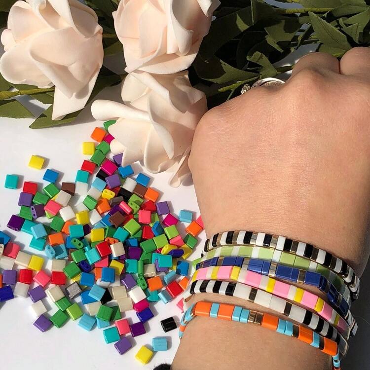 彩色長方形雙孔玻璃種子珠散珠,適用於珠寶製作、diy手鏈項鍊裝飾材料 - 彩色 - 查看 2