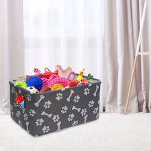 Dog Toy Box With Handle, Collapsible Canvas Storage Basket For Organizing Pet Toys, Blankets, Leashes And Chewing Toys - Grey - Grey - View 6