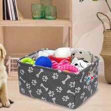 Dog Toy Box With Handle, Collapsible Canvas Storage Basket For Organizing Pet Toys, Blankets, Leashes And Chewing Toys - Grey - Grey - View 5