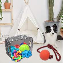 Dog Toy Box With Handle, Collapsible Canvas Storage Basket For Organizing Pet Toys, Blankets, Leashes And Chewing Toys - Grey - Grey - View 4