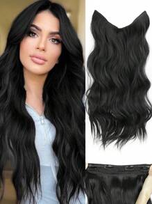 nimoki 隱形鋼絲接髮可調式長波浪接髮合成升級 4 個安全夾假髮（黑色） - 黑色 - 查看 1