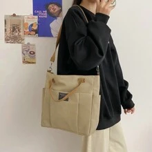 1入新款大容量女士帆布手提包,單肩包,斜挎包,適用於學校,休閒,可裝放筆記型電腦 - 彩色 - 查看 2