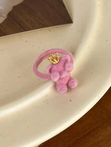 1只時尚可愛卡通搞笑熊毛調節戒指 - 粉色 - 查看 4