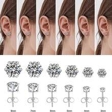 6 cái Thép không gỉ Bông tai stud Bộ Không gây dị ứng Lập phương 14K Bạch Kim 316L CZ Hoa tai , Kim cương Dát Tròn Cái vuốt Vương miện Hoa tai - Vương miện sáu móng vuốt - Xem 8