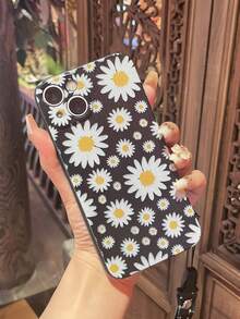 1 件透明簡約霧面黑色 Tpu 手機殼帶彩繪雛菊花圖案和掛繩相容 Apple/三星/小米/華為型號 - 黑色 - 查看 2