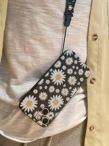 1 件透明簡約霧面黑色 Tpu 手機殼帶彩繪雛菊花圖案和掛繩相容 Apple/三星/小米/華為型號 - 黑色 - 查看 4