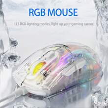 ATTACK SHARK * HXSJ Wired Gaming Mouse With Transparent Chroma 3D RGB Lighting,1,2800 Max DPI High Precision,Multi-Button Ergonomic Design,Wired Computer Mice For WindowS,PC,PS5, Laptop,White-X400 - White Transparent - View 4