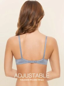 WINGSLOVE 1/2 杯性感蕾丝钢圈薄纱文胸，情人节礼物 - 灰色 - 查看 2