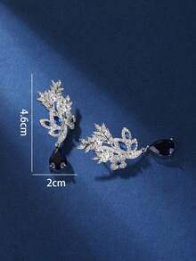 1 對時尚獨特葉形立方氧化鋯女式耳環時尚禮服耳環耳環首飾 - 藍色 - 查看 3