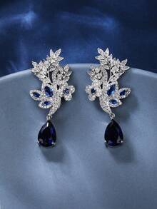 1 對時尚獨特葉形立方氧化鋯女式耳環時尚禮服耳環耳環首飾 - 藍色 - 查看 1
