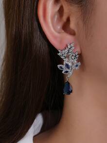 1 對時尚獨特葉形立方氧化鋯女式耳環時尚禮服耳環耳環首飾 - 藍色 - 查看 4