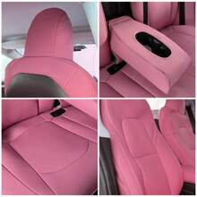4PCS White Car Seat Covers Fit 2020-2024 Tesla Y 5 Seats Models, Not Fit 7 Seat Model OE Style Front & Rear Row Waterproof Easy Clean Auto Car Driver Passenger Side Seat Cushion Protector Cover Interior Accessories Ideal For Car Refresh, A Refreshing Valentine Gift - 粉紅色納帕皮革 - 查看 3