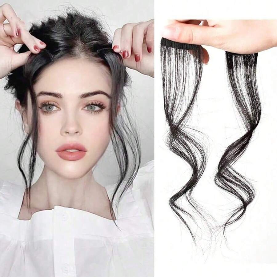 1pc Synthetic Hair Bangs Clips Front Side Long Bangs Fake Fringe Clip In Hair Extensions Accessories For Women - Black - View 1