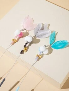 Toy For Cat With Colored Feathers & Bells & Magic Stick With Colored Balls And Colored Feathers - Multicolor - View 3