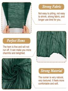 1入組聚酯纖維復古綠色桌旗,摺紋布和紗布的桌面裝飾品,適用於鄉村婚禮、聚會、晚宴和節日作為禮物 - 墨綠色 - 查看 6