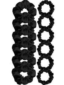 12个装缎面发圈，丝滑弹力细发绳，纯色发圈，马尾辫发绳，女士女孩发饰，两种尺寸混色，感恩节教师节圣诞礼物，秋冬季发饰，返校季日常学生发饰