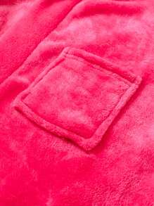 Young Girl Hooded Flannel Bathrobe With Belt, Long Sleeve, Pocket, Soft And Comfortable, Rose Red, Suitable For Wearing After Bath, Autumn And Winter Sleepwear - Hot Pink - View 4