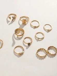 11pcs/Set Vintage Minimalist Stacking Ring Set, Suitable For Women'S Travel Outfits And Best Friend Gift, Zinc Alloy Material - Yellow Gold - View 4