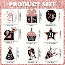 36入組21款生日派對裝飾,生日rose Gold懸掛式吊掛天花板裝飾,閃亮的箔紙旋轉裝飾,適用於生日裝飾用品 - 黑色 - 查看 3