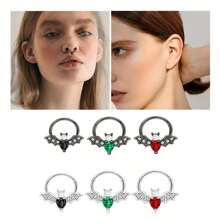 1入組16g時尚不銹鋼蝙蝠隔膜鼻環,嵌有水滴形狀,男女適用,隔膜按鈕鉸接環,daith Helix Rook Tragus圈軟骨耳環,適合日常派對佩戴的穿刺飾品 - 黑色 - 查看 1
