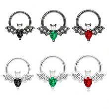 1入組16g時尚不銹鋼蝙蝠隔膜鼻環,嵌有水滴形狀,男女適用,隔膜按鈕鉸接環,daith Helix Rook Tragus圈軟骨耳環,適合日常派對佩戴的穿刺飾品 - 黑色 - 查看 8