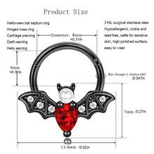1入組16g時尚不銹鋼蝙蝠隔膜鼻環,嵌有水滴形狀,男女適用,隔膜按鈕鉸接環,daith Helix Rook Tragus圈軟骨耳環,適合日常派對佩戴的穿刺飾品 - 黑色 - 查看 6