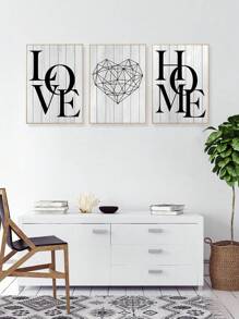 3 Pcs Family Quote Canvas Wall Art Poster Modern White And Black Love Home Prints Wall Decor Painting Picture For Bedroom Living Room Decor No Frame - Multicolor - View 2