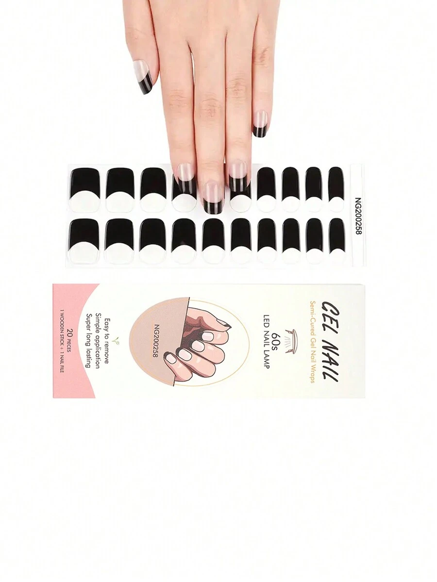 1 Box Natural Uv Gel Nail Sticker With Long Lasting French, Gold Border Gradient, And Floral Design. Includes 20 Pcs Of Nail Gel Sticker For Easy Wear And Removal - Multicolor - View 1