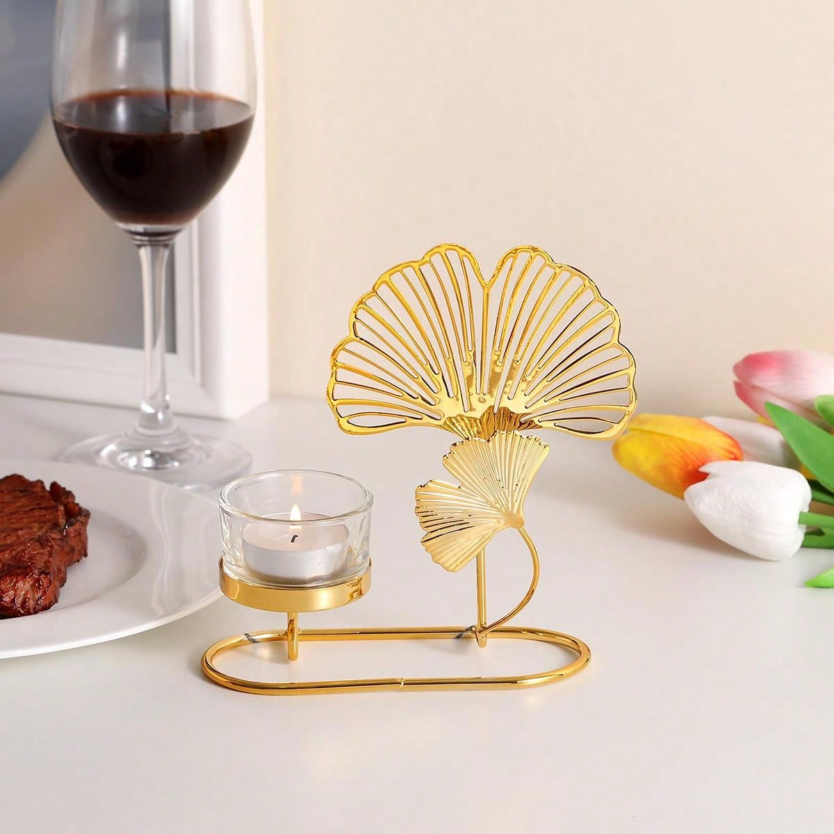 1pc Creative Luxury GoldTone Candlestick Holder For Home Decor, Window