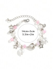 1 件甜美酷炫 Y2k 風格透明金屬串珠手鍊,帶有星星和心形吊飾,適合女性日常佩戴 - 彩色 - 查看 6