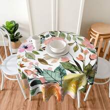 1pc Floral Pink Checkered Round Tablecloth, 60 Inch, Washable Reusable Spring Tablecloth, Great For Home, Festival, Coffee, Picnic, Patio, Party, Banquet Decor - Multicolor - View 7