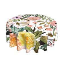 1pc Floral Pink Checkered Round Tablecloth, 60 Inch, Washable Reusable Spring Tablecloth, Great For Home, Festival, Coffee, Picnic, Patio, Party, Banquet Decor - Multicolor - View 2