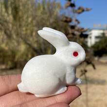 天然白玉兔,玉雕兔子,家居裝飾,水晶動物,兒童禮物,水晶療法,靈氣治療,水晶禮品 1 件 - 白色 - 查看 2