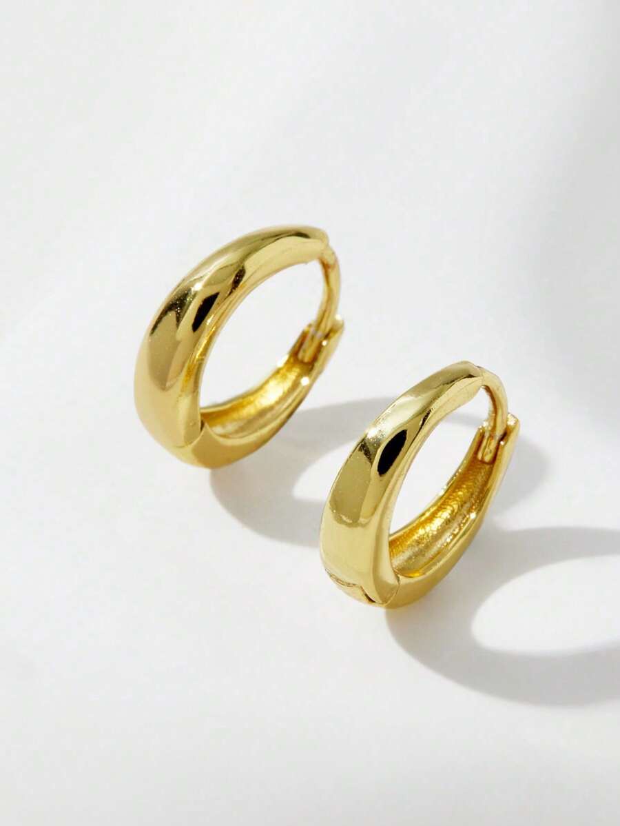 Vaerine 1對時尚極簡銀色耳環，女性每日裝扮及節日裝飾的必須單品 - 金色 - 查看 1