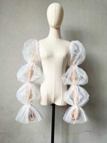 1 cái Tay áo bong bóng lưới màu trắng có 2 dây thun và 4 lớp Vỏ tay áo cưới màu đen cho Halloween Ngày lễ tình nhân Phụ kiện mùa thu - trắng - Xem 12